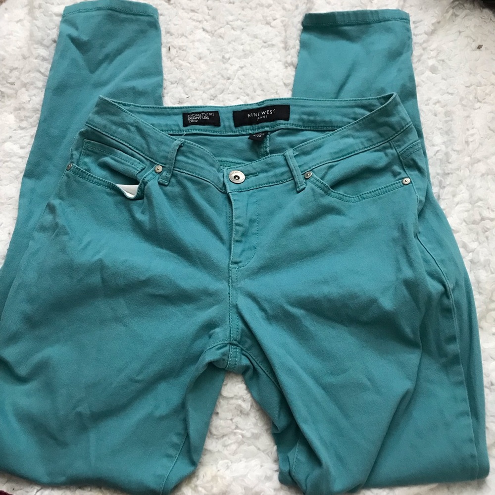 Nine West Teal Blue Cigarette Skinny Leg Mid Rise Jeans Size 6/28
